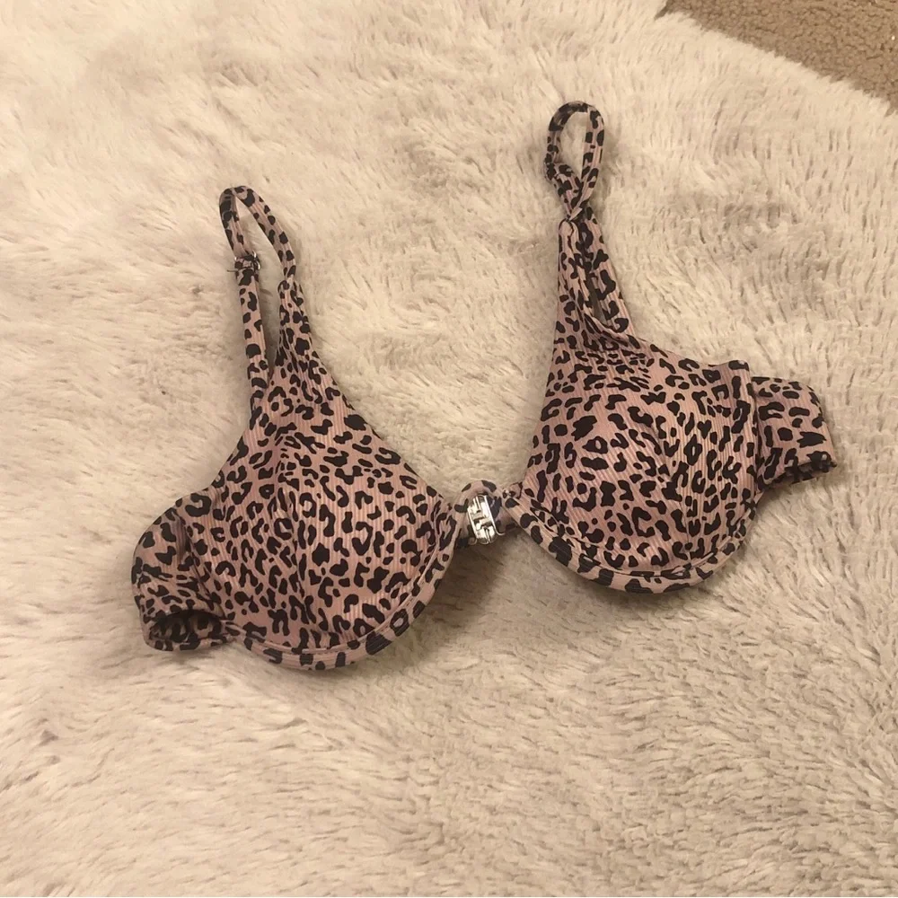 Leopard Print Ribbed Underwire Push Up Bikini Top - Picture 1 of 4